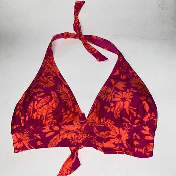 Surf Style Pink Coral Floral Halter Bikini Swim Bathing Suit Top Women's Medium - Picture 1 of 7
